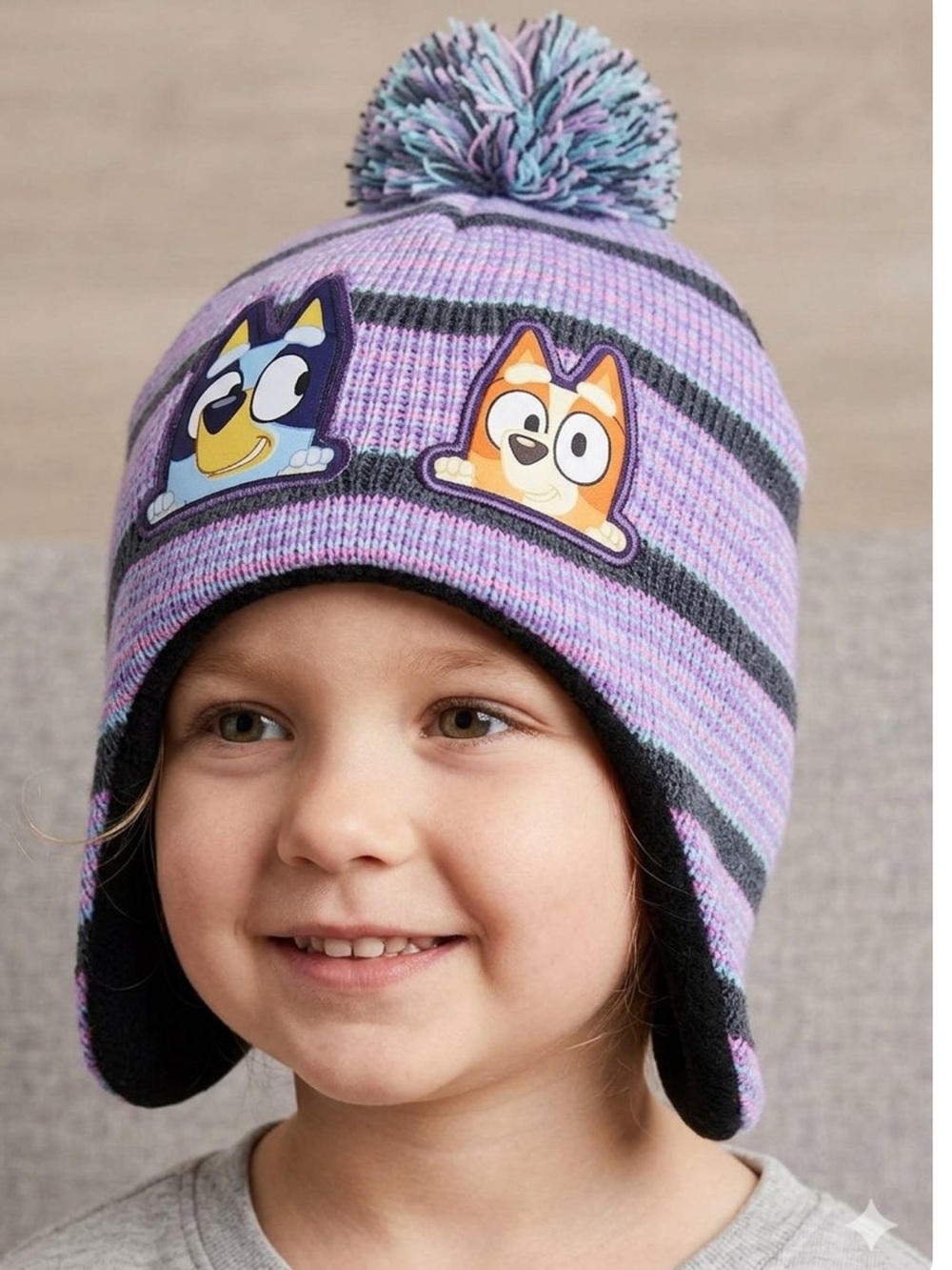 Bluey & Bingo winter ear-flap beanie.